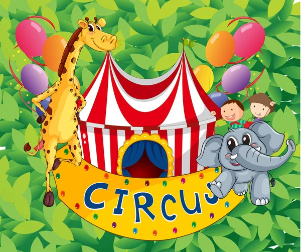 Uma tenda de circo com animais e crianças Vetor De Stock