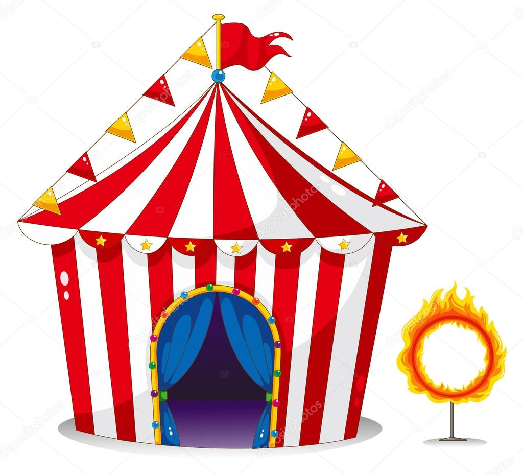 A circus tent beside a ring of fire
