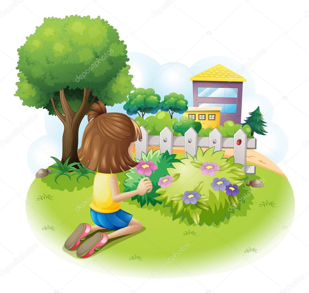 A girl picking flowers