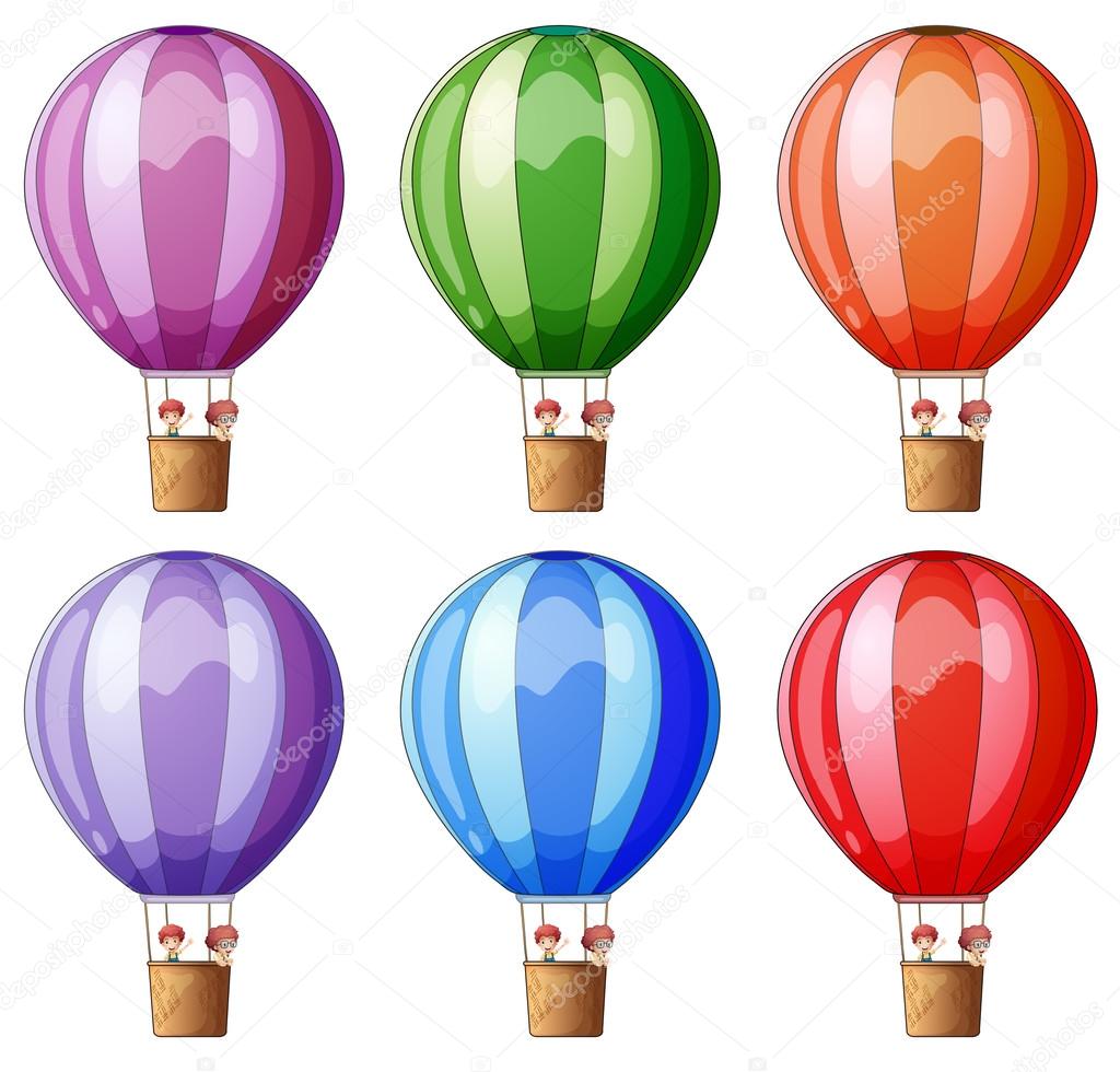 Six colorful hot air balloons