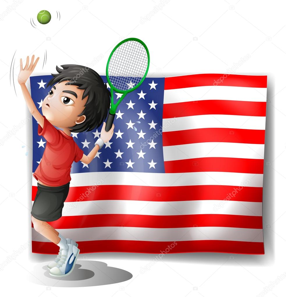 A tennis athlete and the USA flag