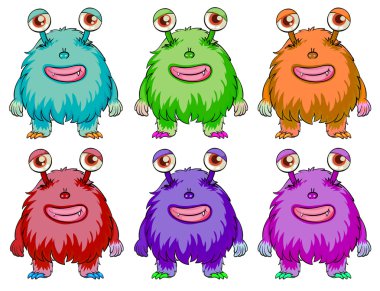 Six colorful aliens clipart