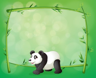büyük bir panda ile çerçevelenmiş bir bambu