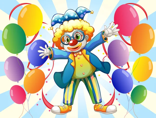 A male clown and the twelve balloons — Stock Vector