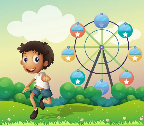 A boy in front of a ferris wheel — Stock Vector