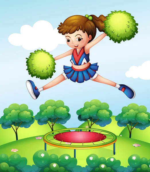 En cheerleader med hennes gröna pompoms — Stock vektor