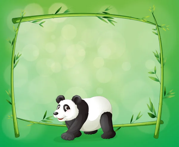A framed bamboo with a big panda — Stock Vector
