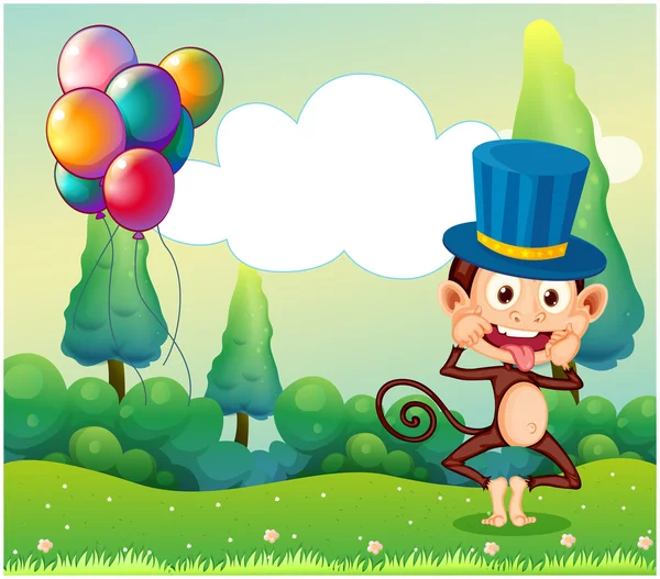 A monkey with balloons in the hilltop — Stock Vector