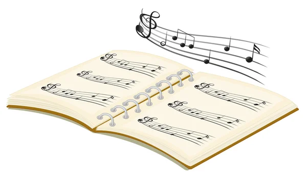 Un libro musicale con note musicali — Vettoriale Stock