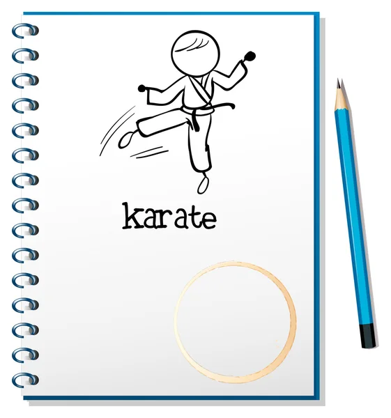 Een notebook met een schets van een atleet karate — Stockvector