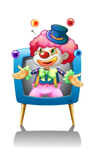 A clown inside the blue television — Stock Vector