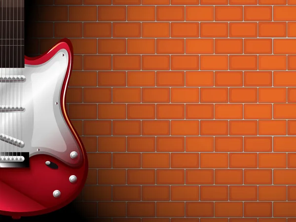 Bir tuğla duvar önünde bir gitar — Stok Vektör