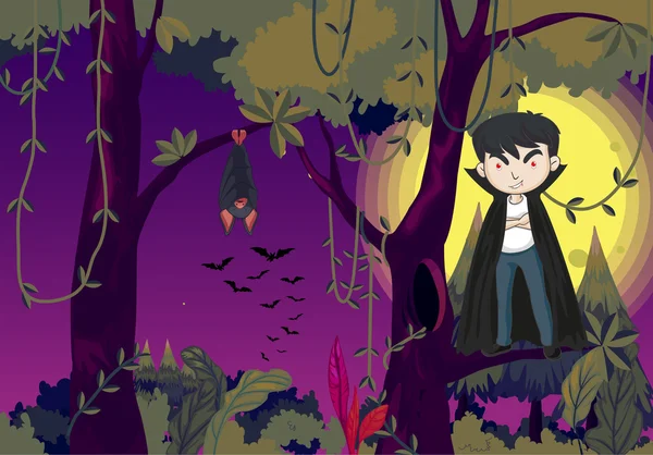 Sebuah hutan dengan vampir - Stok Vektor