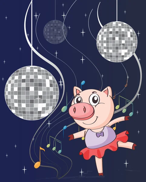 A pig dancing with disco lights — Stock Vector