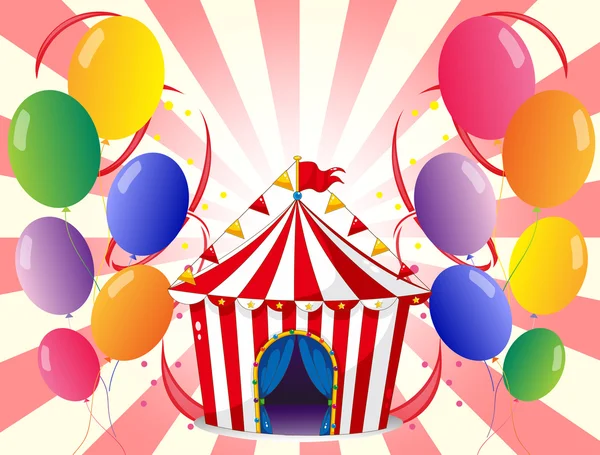 A red circus tent with balloons — Stock Vector