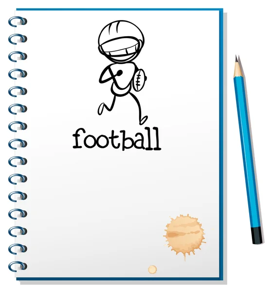 A notebook with a sketch of a football athlete — Stock Vector