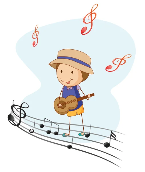 Ένα παιδί παίζει με μια κιθάρα — Διανυσματικό Αρχείο