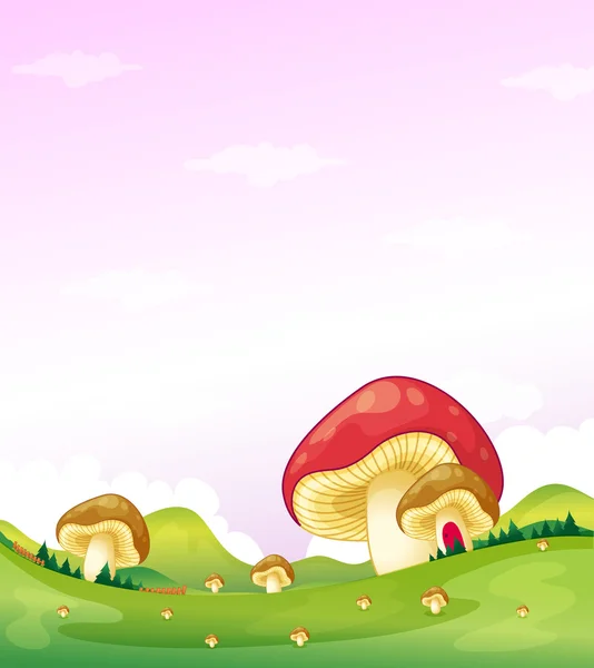 在山上的蘑菇 — 图库矢量图片