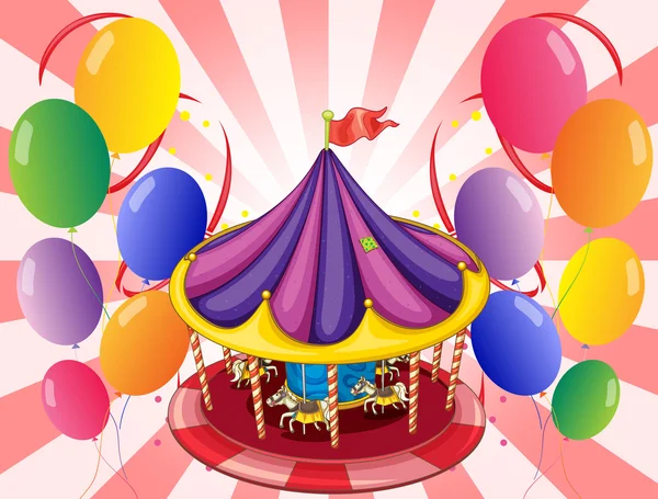 Un carrousel au centre des ballons — Image vectorielle