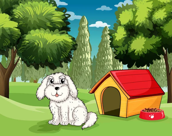 그의 개 집 밖에 흰색 강아지 스톡 일러스트레이션