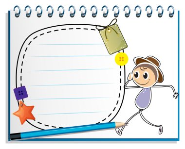 bir defter ile boş bir templat bir çocuğun bir çizim ile