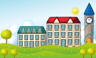 tepenin üzerinde iki öğrenci yurtları