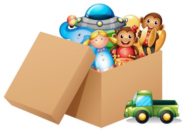 A box full of different toys