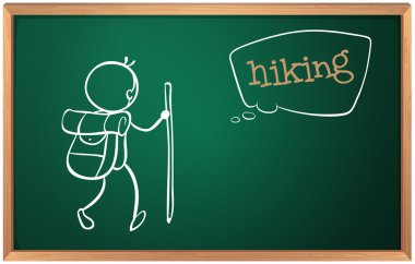A board with a sketch of a person hiking