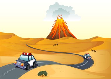 İki polis arabası ile bir çöl
