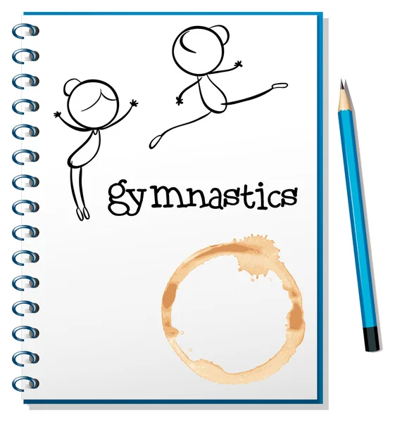 A notebook with two gymnasts at the cover page — Stock Vector