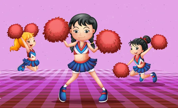 Pom-pom girls énergiques avec pompons rouges — Image vectorielle