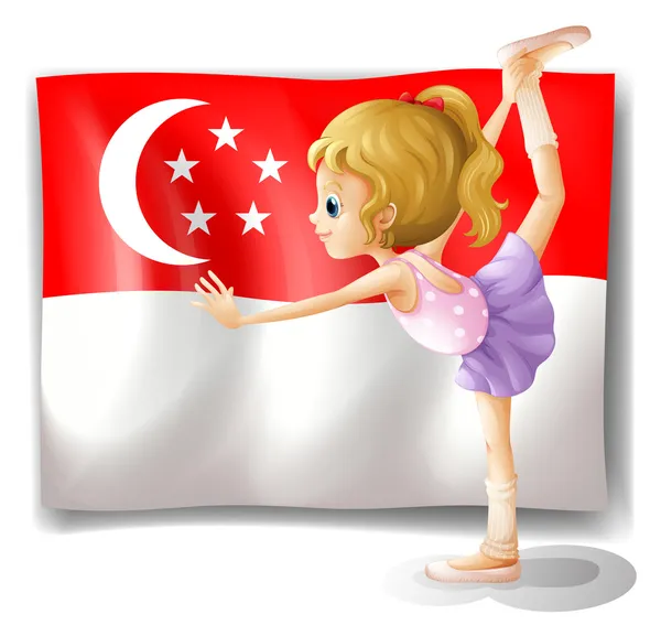 A girl dancing in front of the flag of Singapore — Stock Vector