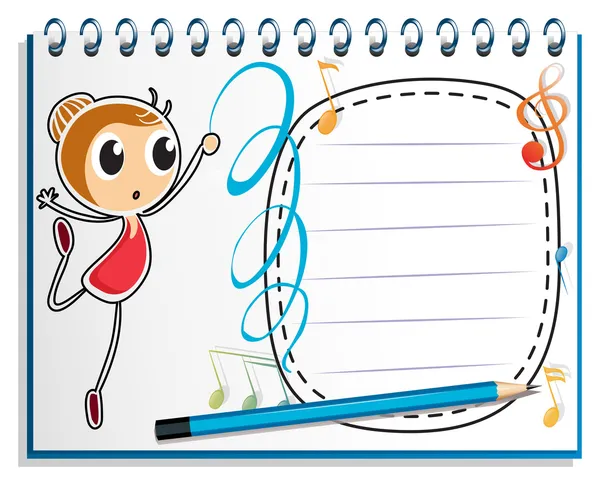 Um caderno com um desenho de uma menina dançando balé — Vetor de Stock