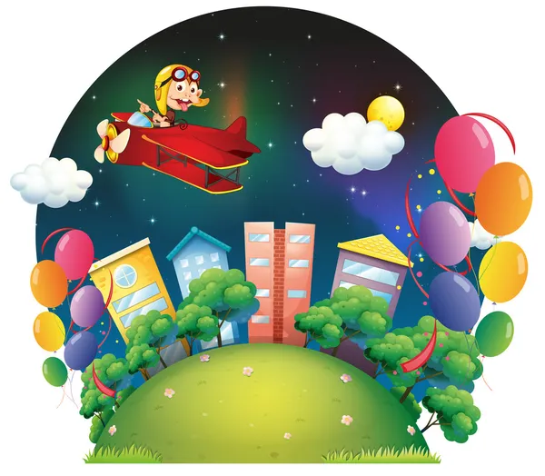 A city with balloons and airplane — Stock Vector