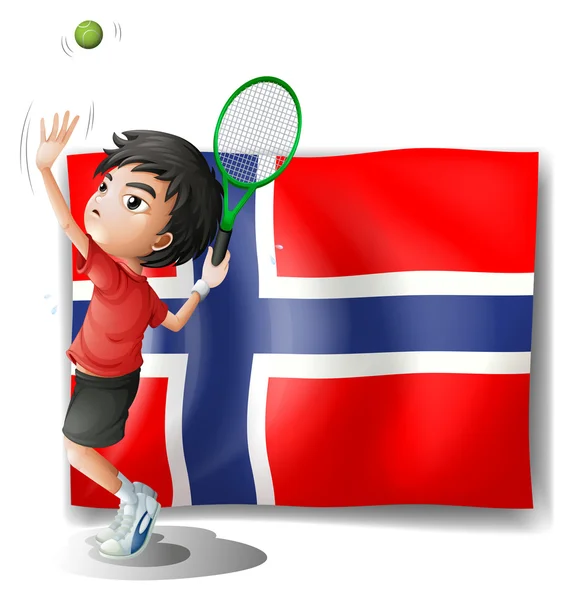 ブーベ島の旗の前でテニスをしている少年 — ストックベクタ