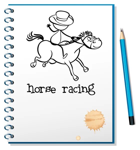 A notebook with a sketch of a man riding a horse — Stock Vector