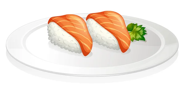 Un plato con dos juegos de sushi — Vector de stock