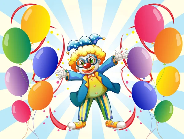 Die zwölf Luftballons und der männliche Clown — Stockvektor