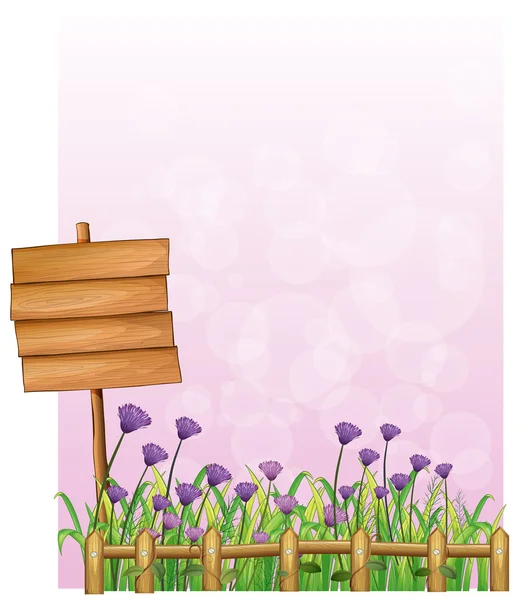 A wooden signboard in the garden with lavender flowers — Stock Vector