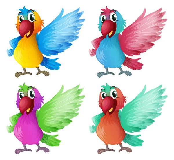Dört sevimli papağan — Stok Vektör