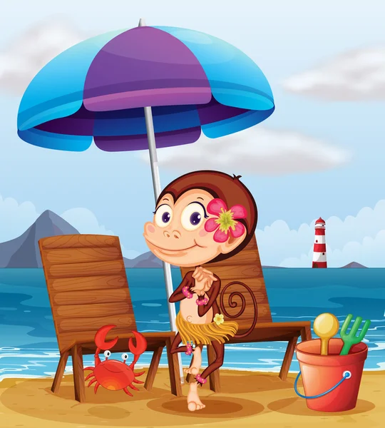 Un singe en tenue hawaïenne à la plage — Image vectorielle