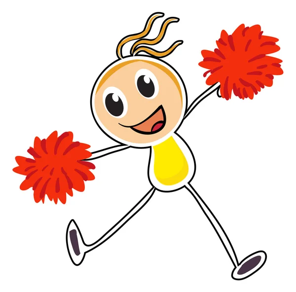Een schets van een cheerleader met rode pompoms — Stockvector