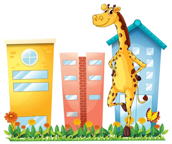 Żyrafa stoi przed wysokich budynków — Wektor stockowy