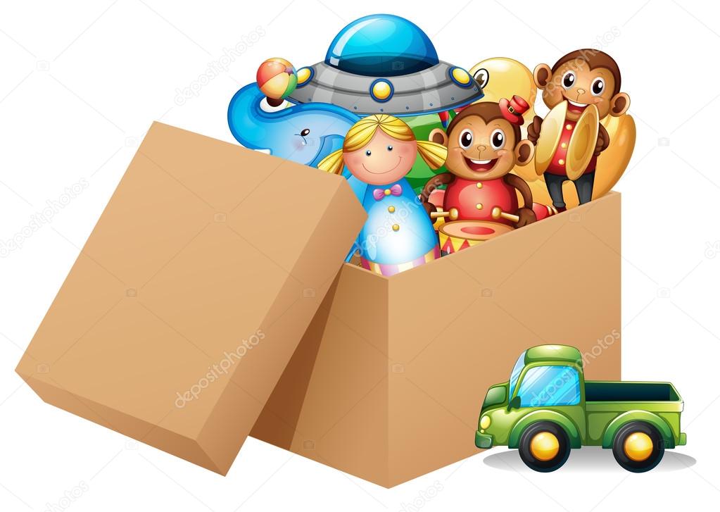 A box full of different toys A box full of different toys