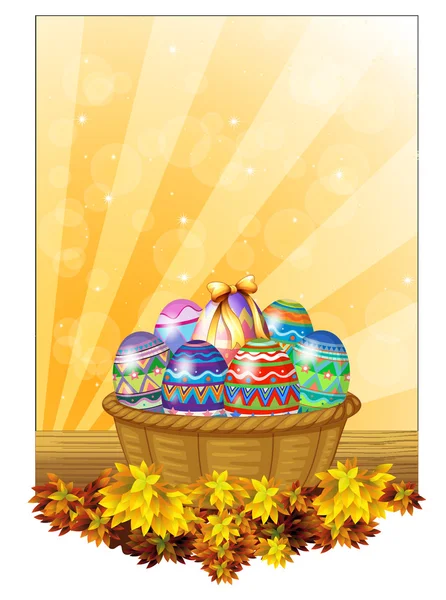 Huevos de Pascua en una cesta — Vector de stock