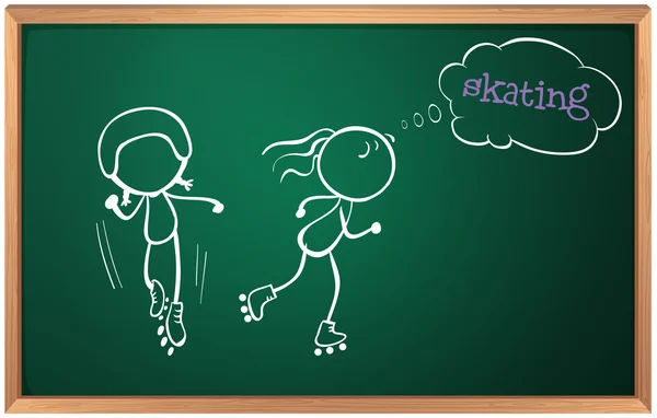 A board with a sketch of two girls skating — Stock Vector