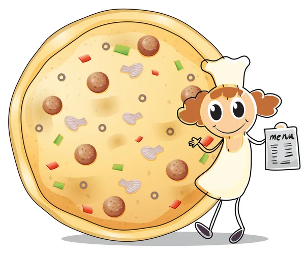 Un chef devant une tarte à pizza — Image vectorielle
