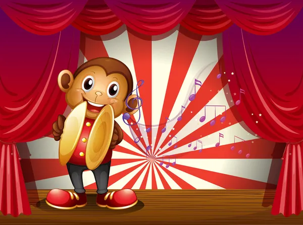 Ein Affe mit Zimbeln und Noten auf der Bühne — Stockvektor