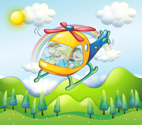 Un helicóptero con niños — Vector de stock