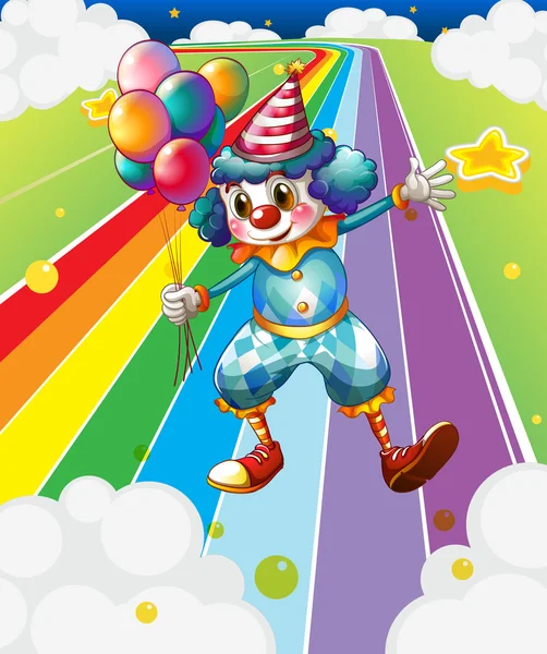 A clown with balloons at the colorful street — Stock Vector